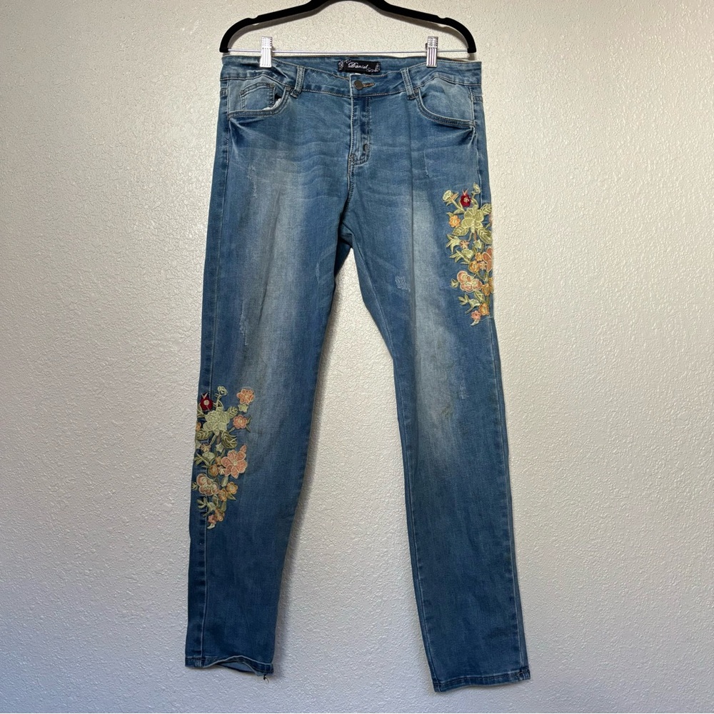 Daniel Floral Embroidered Denim Skinny Jeans Size 13